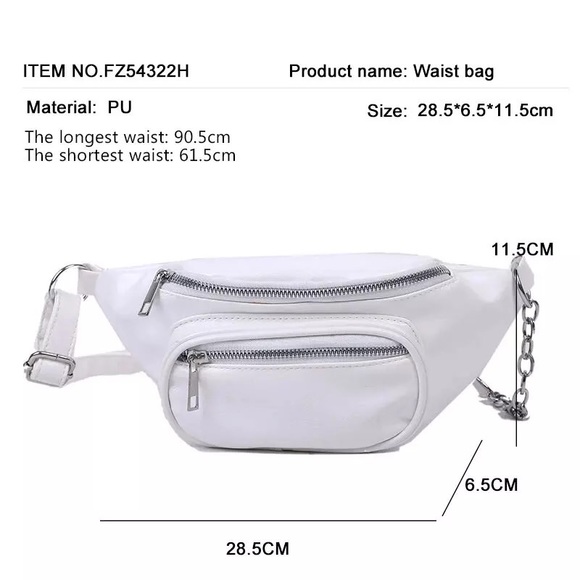Fanny pack bag crossbody waist adjustable 2 pocket zipper chain bags white black - Picture 7 of 13